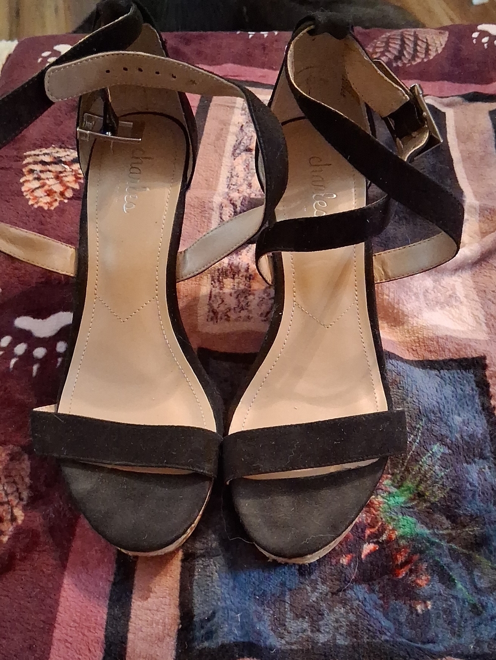Charles By Charles David Black Suede Crisscross Ankle Strap Heels